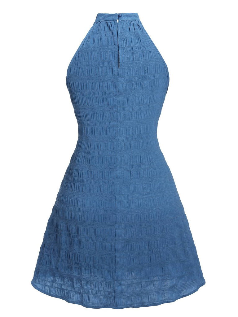 Königsblau 1950er Halter Falten Kleid