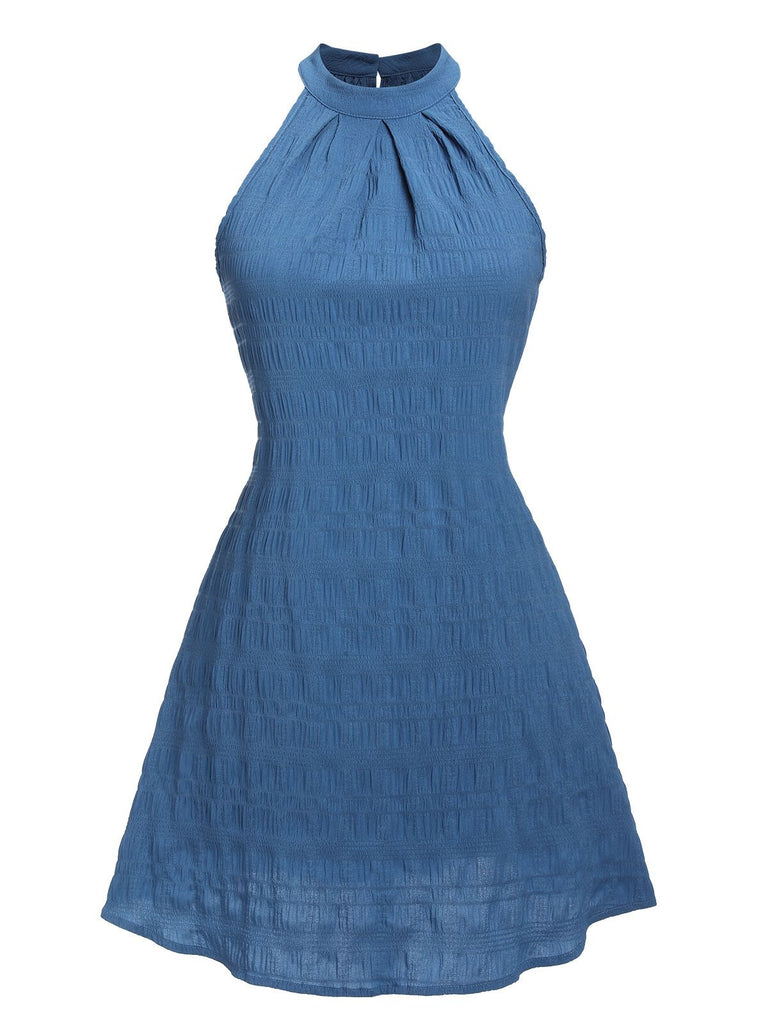 Königsblau 1950er Halter Falten Kleid