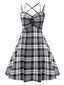 Schwarz 1950er Schottisches Plaid Träger Kleid