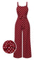 Tiefrot 1940er Polka Dots Träger Jumpsuit