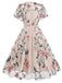 1950er Blumen Besticktes Masche Swing Kleid