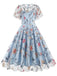 1950er Blumen Besticktes Masche Swing Kleid