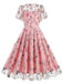 1950er Blumen Besticktes Masche Swing Kleid