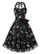 Schwarz Blumen 1950er Halter Blumen Spitzensaum Kleid