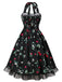 Schwarz Blumen 1950er Halter Blumen Spitzensaum Kleid