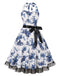 Schwarz 1950er Halter Blumen Spitzensaum Kleid