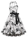 Schwarz Blumen 1950er Halter Blumen Spitzensaum Kleid