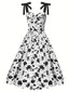 Weiß 1950er Schwarz Blume Tie-Up Kleid