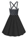 Schwarz 1950er Polka Dots Patchwork Kleid