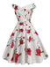 Weiß 1950er Rosen Schulterfrei Kleid