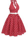 [Übergröße] Rot 1950er Polka Dot Halter Kleid