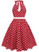 [Übergröße] Rot 1950er Polka Dot Halter Kleid