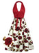 Rot 1950er Halter Rose Bogen Kleid