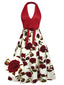 Rot 1950er Halter Rose Bogen Kleid