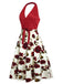 Rot 1950er Halter Rose Bogen Kleid