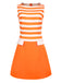 Orange 1960er Tiefe Taille Streifen Kleid