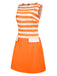 Orange 1960er Tiefe Taille Streifen Kleid