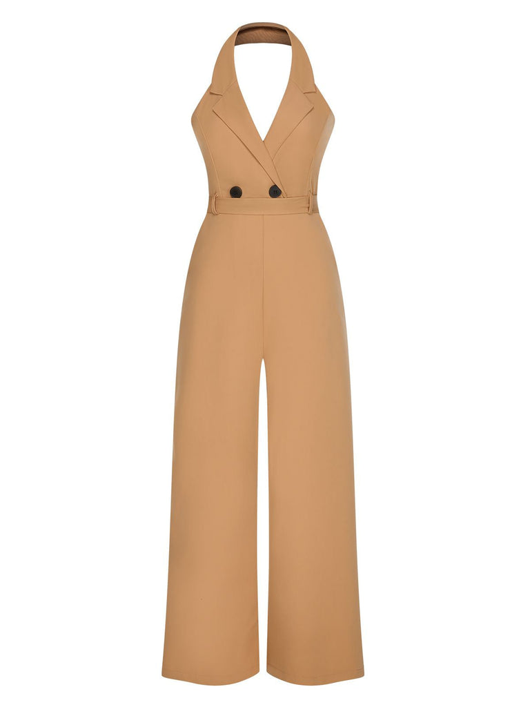 1930er Solide Halter Revers Jumpsuit mit Knöpfen