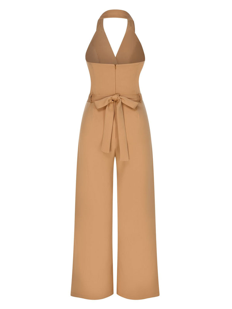 1930er Solide Halter Revers Jumpsuit mit Knöpfen