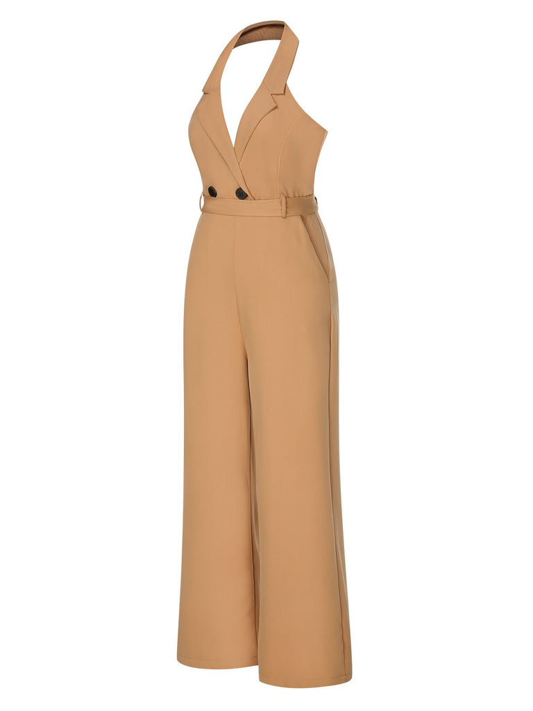 1930er Solide Halter Revers Jumpsuit mit Knöpfen