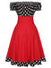 Schwarz & Rot 1950er Polka Dots Schulterfrei Kleid Mit Zubehör-Set