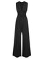 Schwarz 1940er Solide V-Ausschnitt Jumpsuit