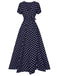 1930er Seitlicher Schlitz Tief V-Ausschnitt Polka Dots Kleid