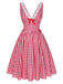 Rot 1950er Spitze V-Ausschnitt Plaid Kleid