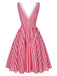 Rot 1950er Spitze V-Ausschnitt Plaid Kleid