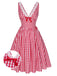 Rot 1950er Spitze V-Ausschnitt Plaid Kleid