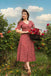 Weinrot 1940er V-Ausschnitt Ditsy Blumen Kleid