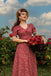 Weinrot 1940er V-Ausschnitt Ditsy Blumen Kleid