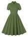 1950er Solide Revers Knöpfen Swing Kleid