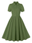 1950er Solide Revers Knöpfen Swing Kleid