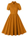 1950er Solide Revers Knöpfen Swing Kleid