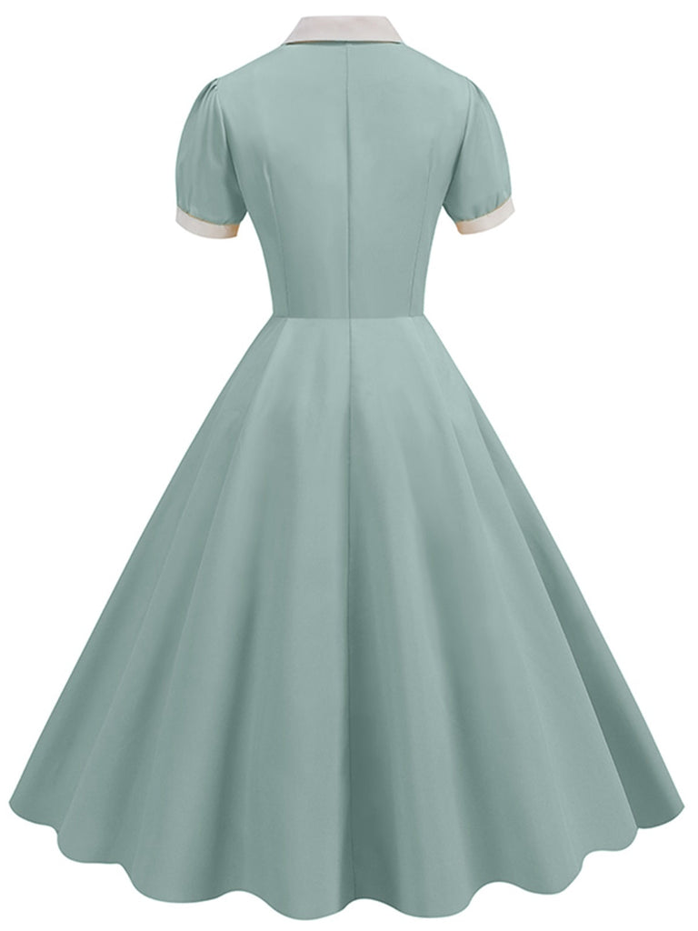 1950er Solide Kontrast Revers Swing Kleid