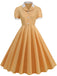 1950er Solide Kontrast Revers Swing Kleid