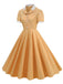 1950er Solide Kontrast Revers Swing Kleid