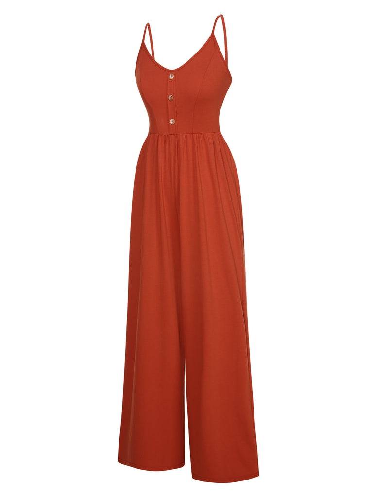 Orange 1950er Solide Hosenträgern Knopfleiste Jumpsuit