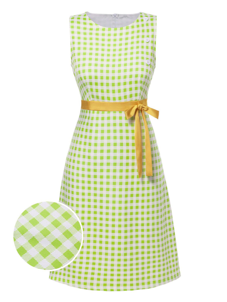 Grün 1960er Taillenband Plaid Mod Kleid