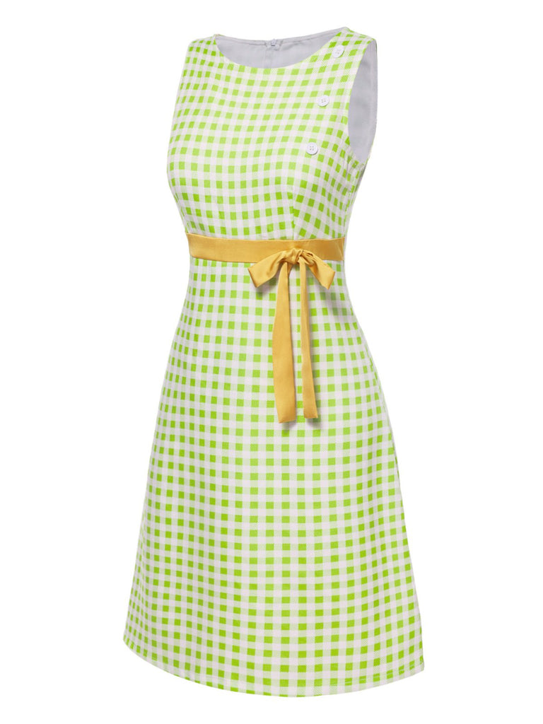 Grün 1960er Taillenband Plaid Mod Kleid