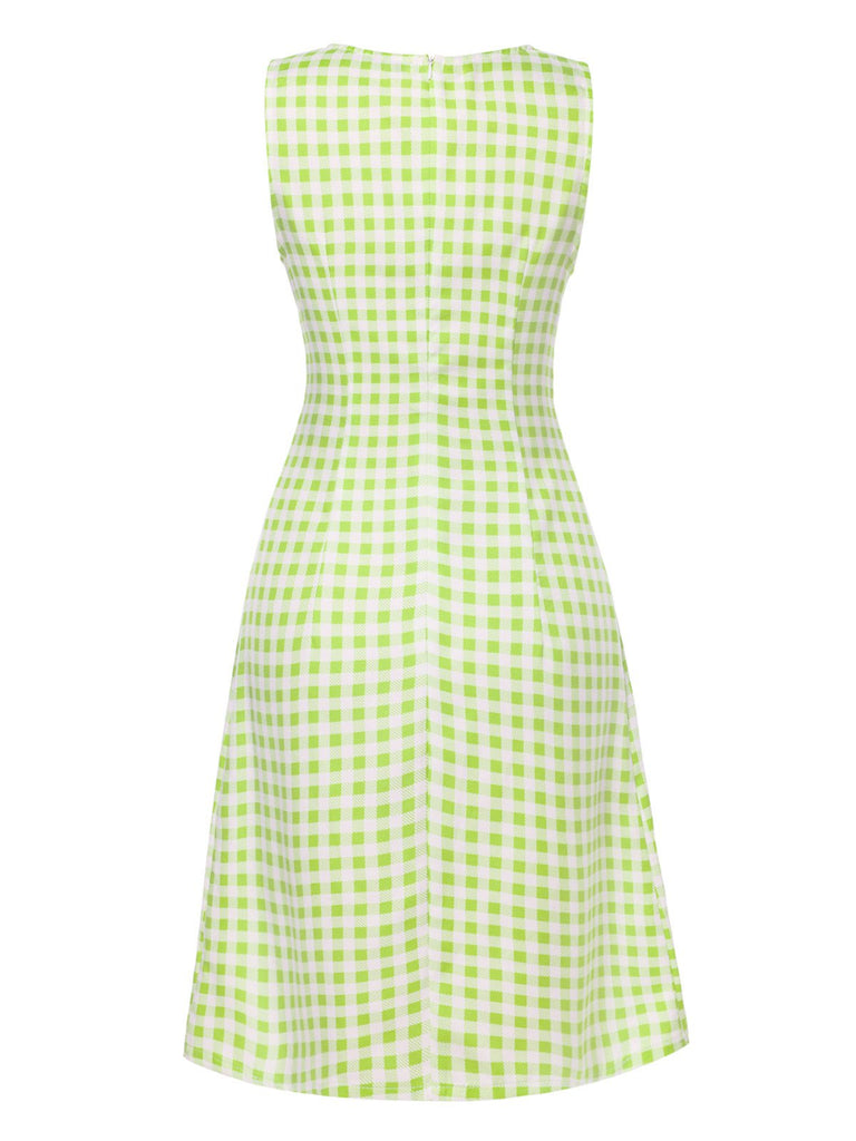 Grün 1960er Taillenband Plaid Mod Kleid