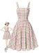 Multicolor 1950er Breite Träger Bogen Plaid Kleid