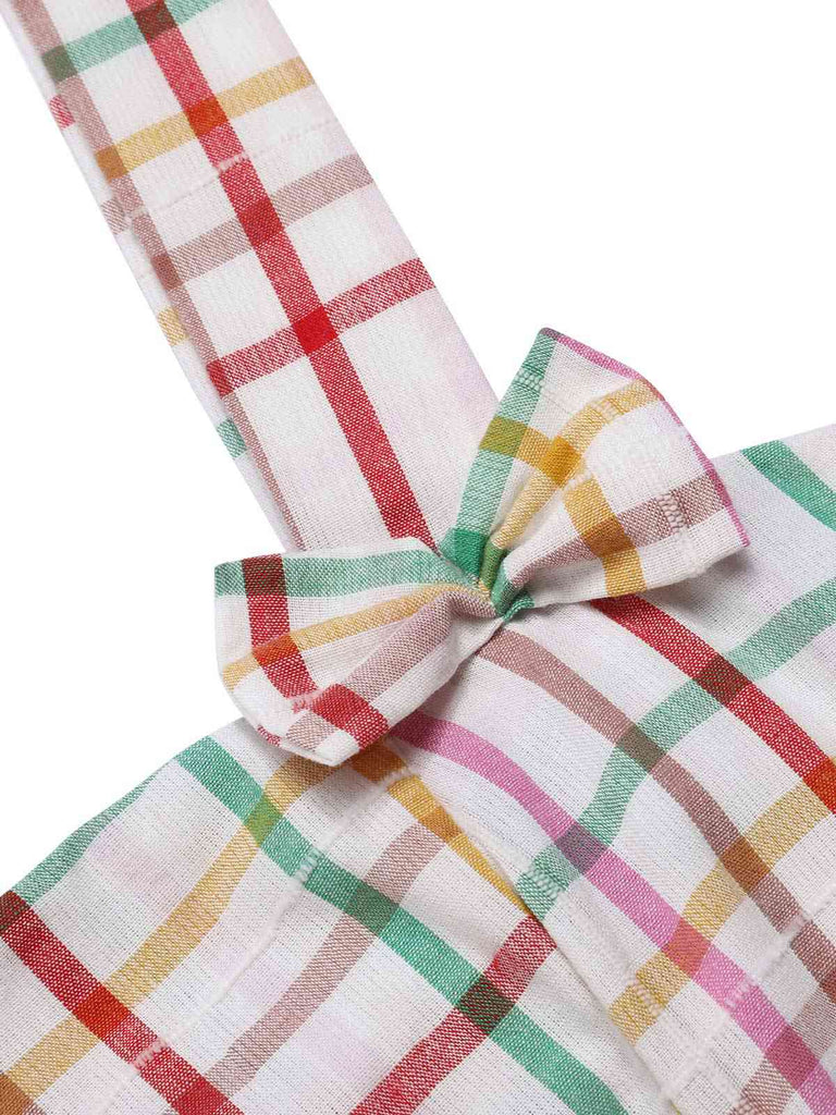 Multicolor 1950er Breite Träger Bogen Plaid Kleid