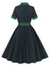 Grün 1950er Schwarz Kariertem Revers Kleid