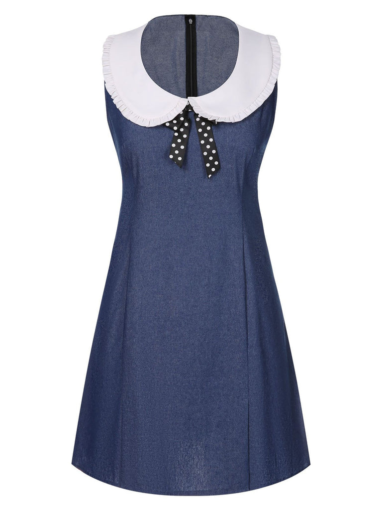 Blau 1960er Peter Pan Collar Jeanskleid