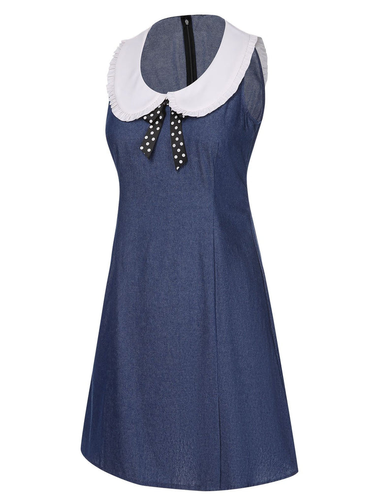 Blau 1960er Peter Pan Collar Jeanskleid