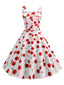 Weiß 1950er Kirsche Breite Träger Kleid