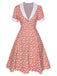 Rot 1950er Revers Blümchen Dots Kleid