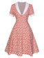 Rot 1950er Revers Blümchen Dots Kleid